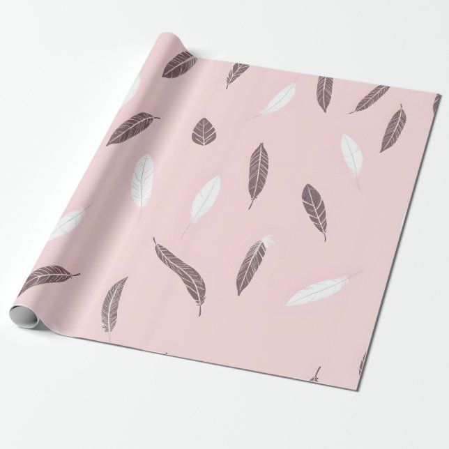Papel De Presente Coleção Boho de Penas de Luxo Popular (Desenrolado)