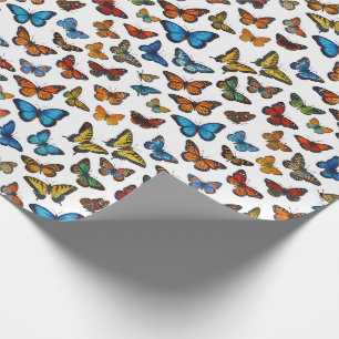 Papel De Presente Coleção Colorida de Borboletas em Padrão