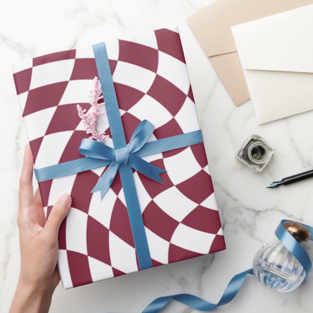 Papel De Presente Coleção de Casamento Violeta Borgonha Xadrez (Presentear)