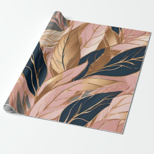 Papel De Presente Coleção de Folhas de Boho Moderno Dourado Cor-de-R