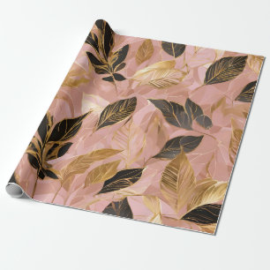 Papel De Presente Coleção de Folhas de Boho Popular Douradas rosa