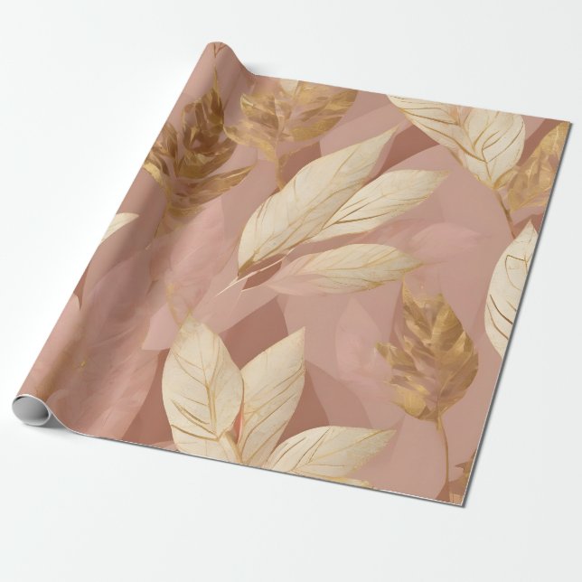 Papel De Presente Coleção de Folhas de Tendência Dourada Rosa-Blush (Desenrolado)