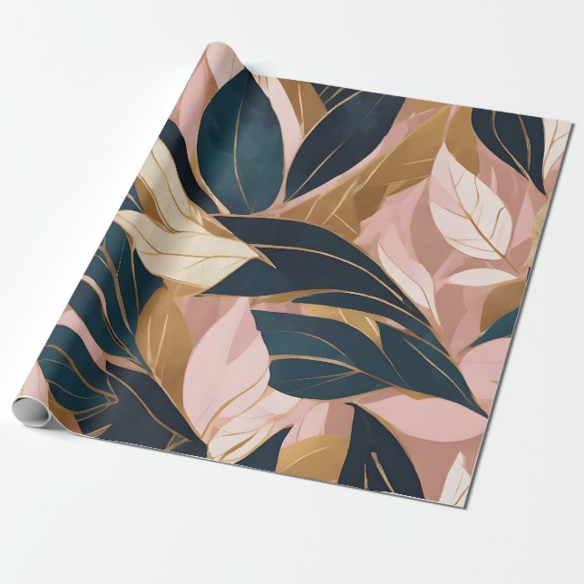 Papel De Presente Coleção de Folhas de Trendência Dourada de Boho Co (Desenrolado)