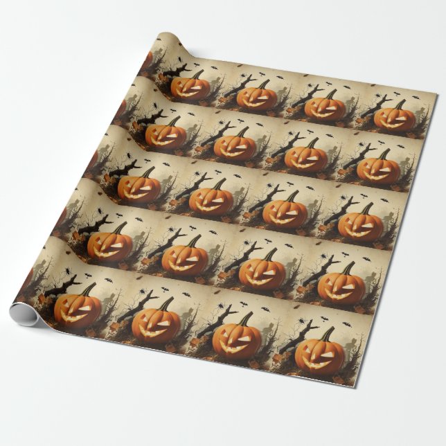Papel De Presente Coleção de Halloween de Pumpkin Spooky (Desenrolado)