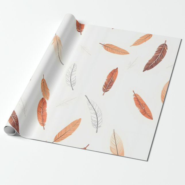 Papel De Presente Coleção de Luxo Boho Popular Penas (Desenrolado)