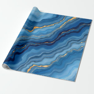 Papel De Presente Coleção de Mármore Azul-Dourado Popular Azure
