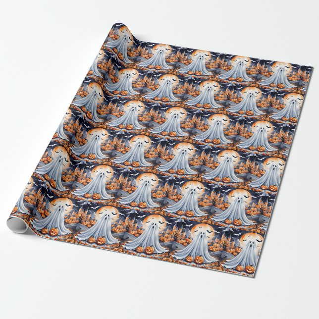 Papel De Presente Coleção de outono de Pumpkin Moderno do Halloween (Desenrolado)