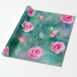 Papel De Presente Coleção de Rosas Rosa de Linda Aquarela Popular