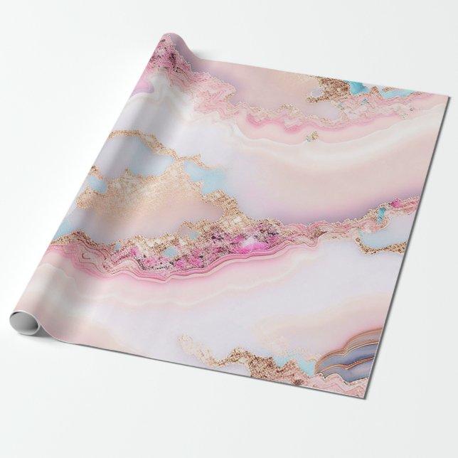 Papel De Presente Coleção Dourada Azul Popular Agate (Desenrolado)