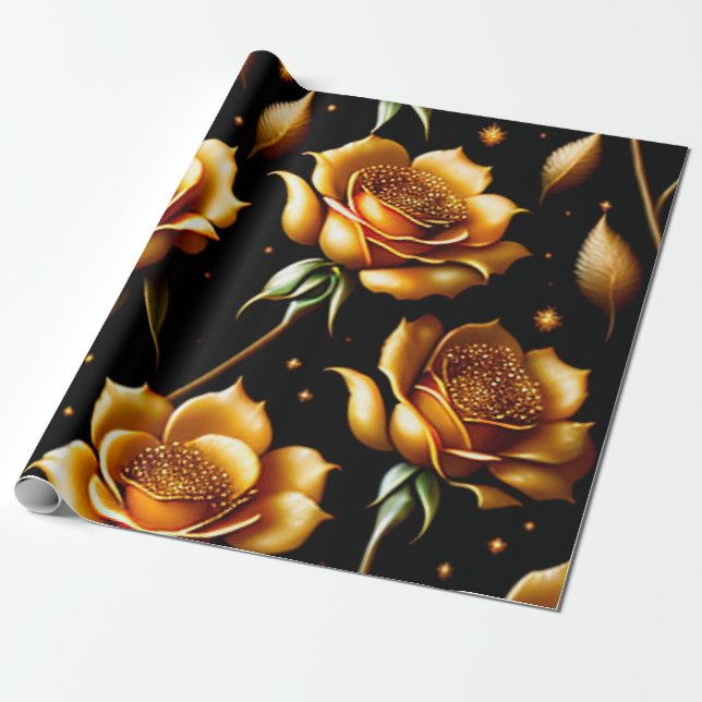 Papel De Presente Coleção Dourada de Rosa de Luxo Moderno (Desenrolado)