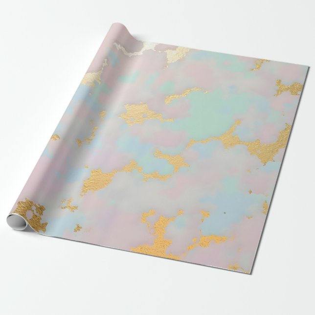 Papel De Presente Coleção Luxo Rosa Bege Rosa Menta Dourado Popular (Desenrolado)