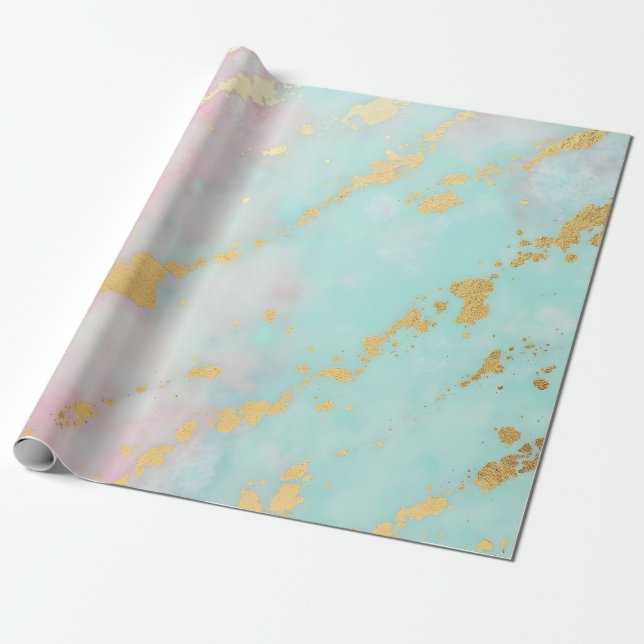 Papel De Presente Coleção Luxo Rosa Bege Tendência Soft Mint Gold (Desenrolado)