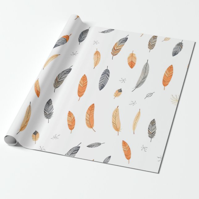 Papel De Presente Coleção Luxuosa Boho da Moda Feathers (Desenrolado)