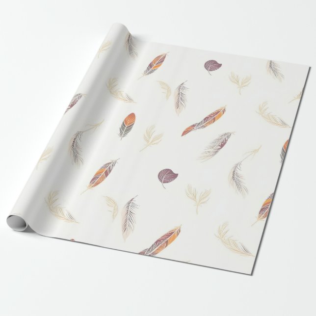 Papel De Presente Coleção Luxuosa Boho de Penas da Moda (Desenrolado)