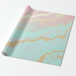 Papel De Presente Coleção Luxuosa Popular Rosa Bege Dourado e Hortel
