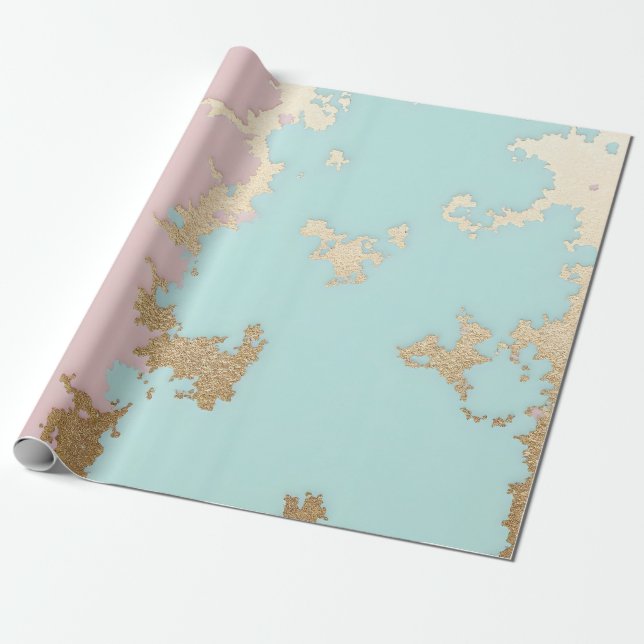 Papel De Presente Coleção Luxuosa Rosa Bege Rosa Menta Dourada Popul (Desenrolado)