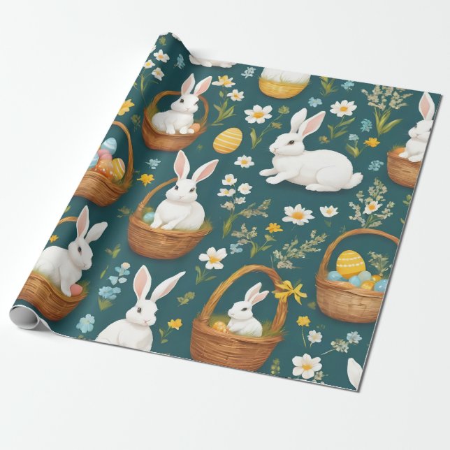 Papel De Presente Coleção Moderna de Bunny Páscoa (Desenrolado)