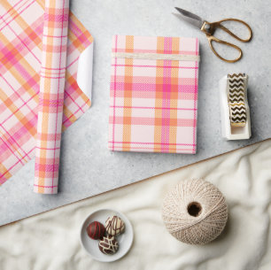 Papel De Presente Coleção Xadrez Natalino Clássico Rosa Bege