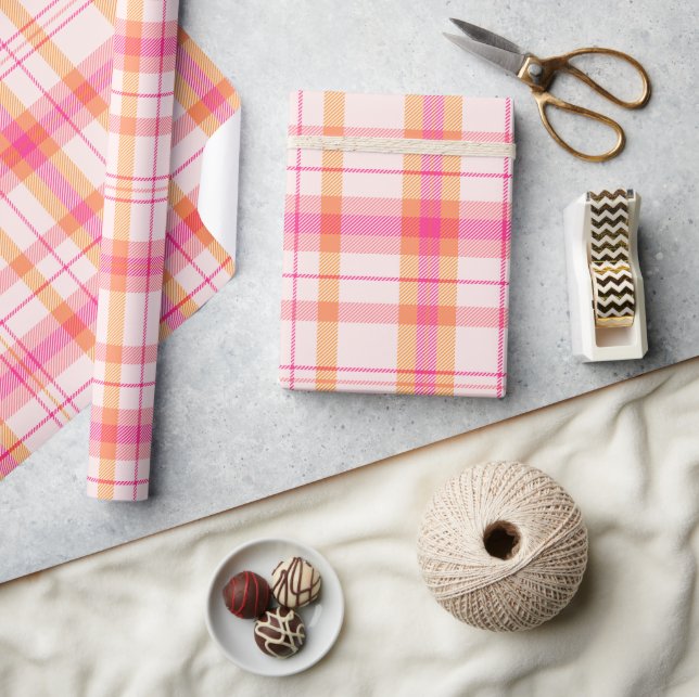 Papel De Presente Coleção Xadrez Natalino Clássico Rosa Bege (Artesanato)