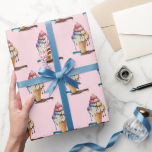 Papel De Presente Coleta de Sorvete a rosa