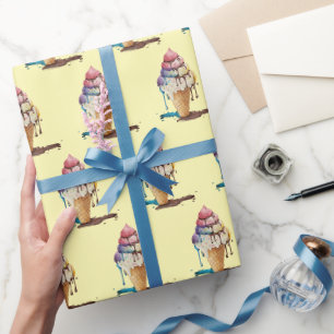 Papel De Presente Coleta de Sorvete em amarelo