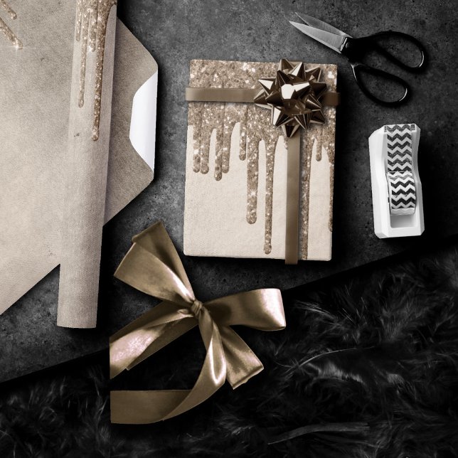 Papel De Presente Coletor de Taupe | Garoa Dourada de champanhe (Criador carregado)