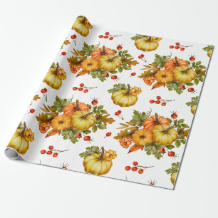 Papel De Presente Colheita de Abóbora de Outono, Frutas Vermelhas e