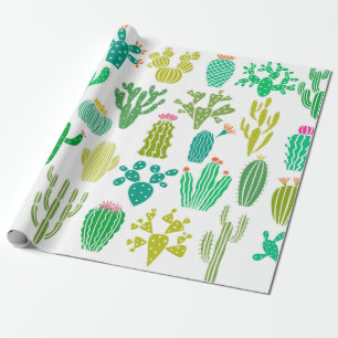 Papel De Presente Colheita de Cactus e flor isolada em que