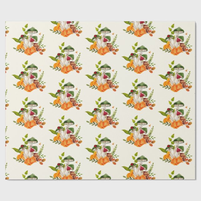 Papel De Presente Colheita de Cogumelos da Floresta Selvagem    (Aberto)