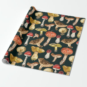 Papel De Presente Colheita de Cogumelos Selvagens em Aquarela