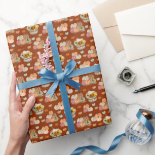 Papel De Presente Colheita de Pumpkin russa em laranja vermelho escu