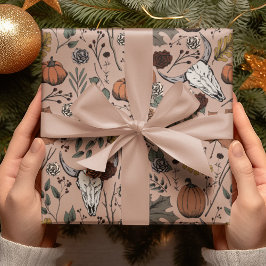 Papel De Presente Colheita de Rosa de Vintage e crânios de vaca no H