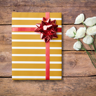 Papel De Presente Colheita Dourado e Listras Horizontais Brancas