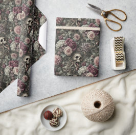 Papel De Presente Colheita nas Rosas - Bandana Floral do Crânio Góti
