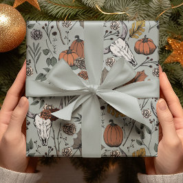 Papel De Presente Colheita verde de Sage e crânios de vaca no Hallow