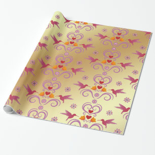 Papel De Presente Colibri E Flores