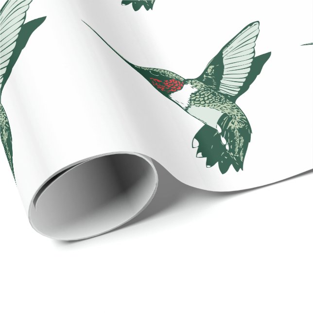 Papel De Presente Colibri verde, branco, vermelho do Flapping (Ponta do rolo)