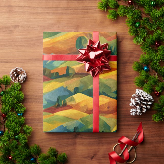 Papel De Presente Colinas Cubistas Vibrantes | Tonalidade Outonal Pi (Presente de Natal)