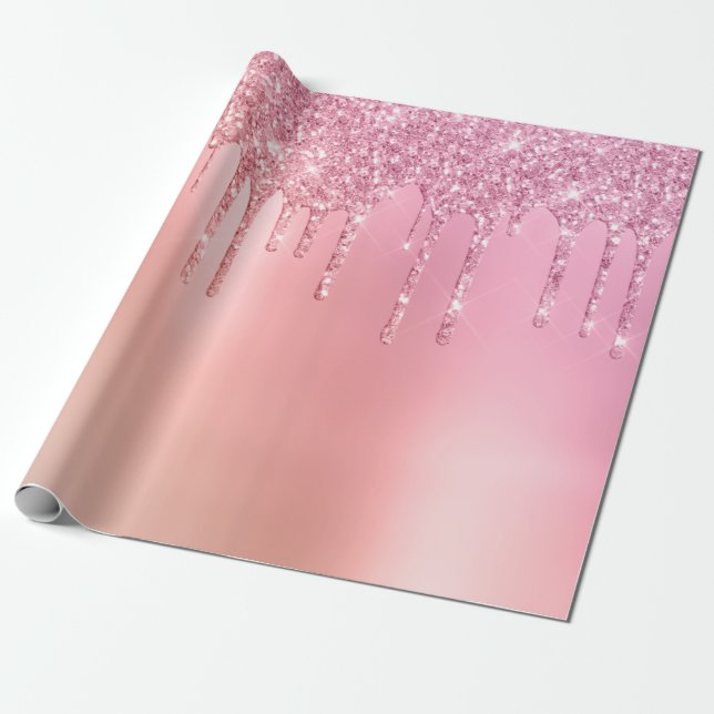 Papel De Presente Colírio de ouro e brilho de cobre, rosa-rosa (Desenrolado)
