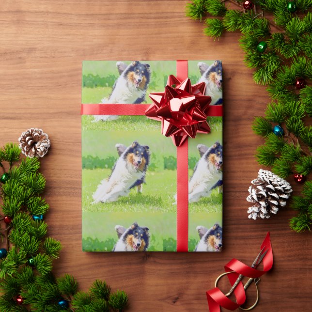 Papel De Presente Collie (Presente de Natal)