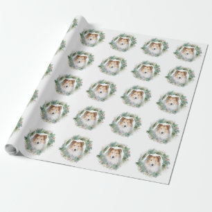 Papel De Presente Collie Christmas Wreath Festivo Pup