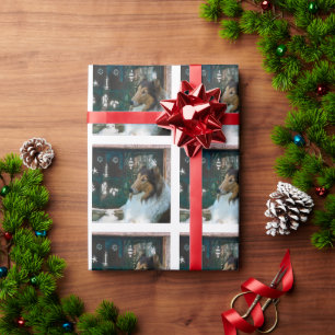Papel De Presente Collie de Natal na Janela
