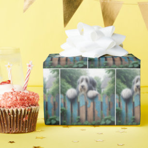 Papel De Presente Collie em uma cerca de Shabby