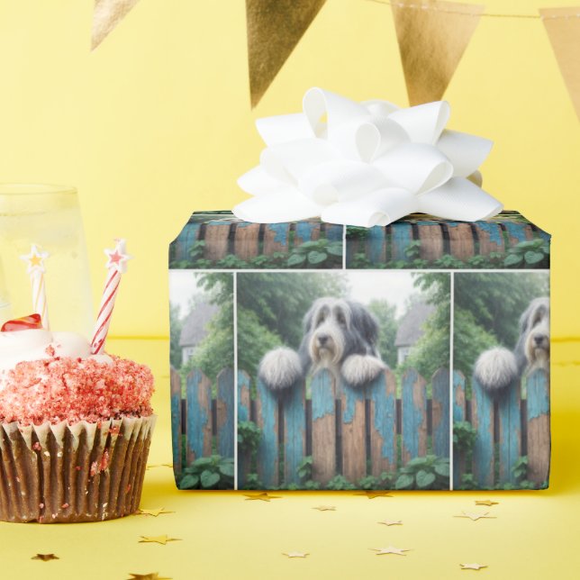 Papel De Presente Collie em uma cerca de Shabby (Festa de aniversário)