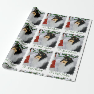 Papel De Presente Collie Reúne Papais noeis Natal