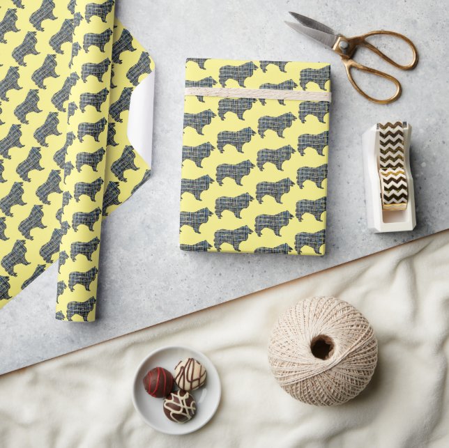 Papel De Presente Collie Rough Dog Silhoule Y&B Grid Yellow (Artesanato)