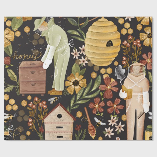 Papel De Presente Colmeias de Abelhas Pintadas com Fantasia Apiculto (Aberto)