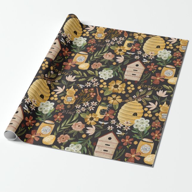Papel De Presente Colmeias de Abelhas Pintadas com Fantasia Mel (Desenrolado)