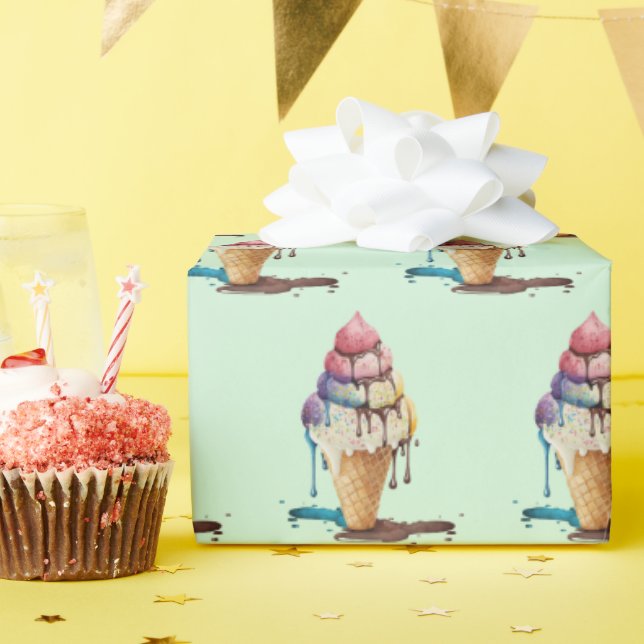 Papel De Presente Coloque o Sorvete em verde (Festa de aniversário)