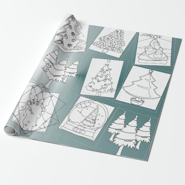 Papel De Presente Color Me Christmas Trees Wrapping Paper (Desenrolado)